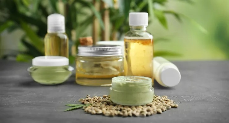 health products in jars on table